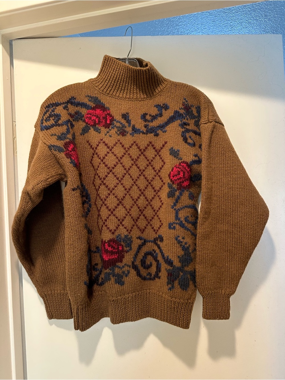 Vintage Jones New York Brown Hand-Embroidered Wool Sweater Size Small
